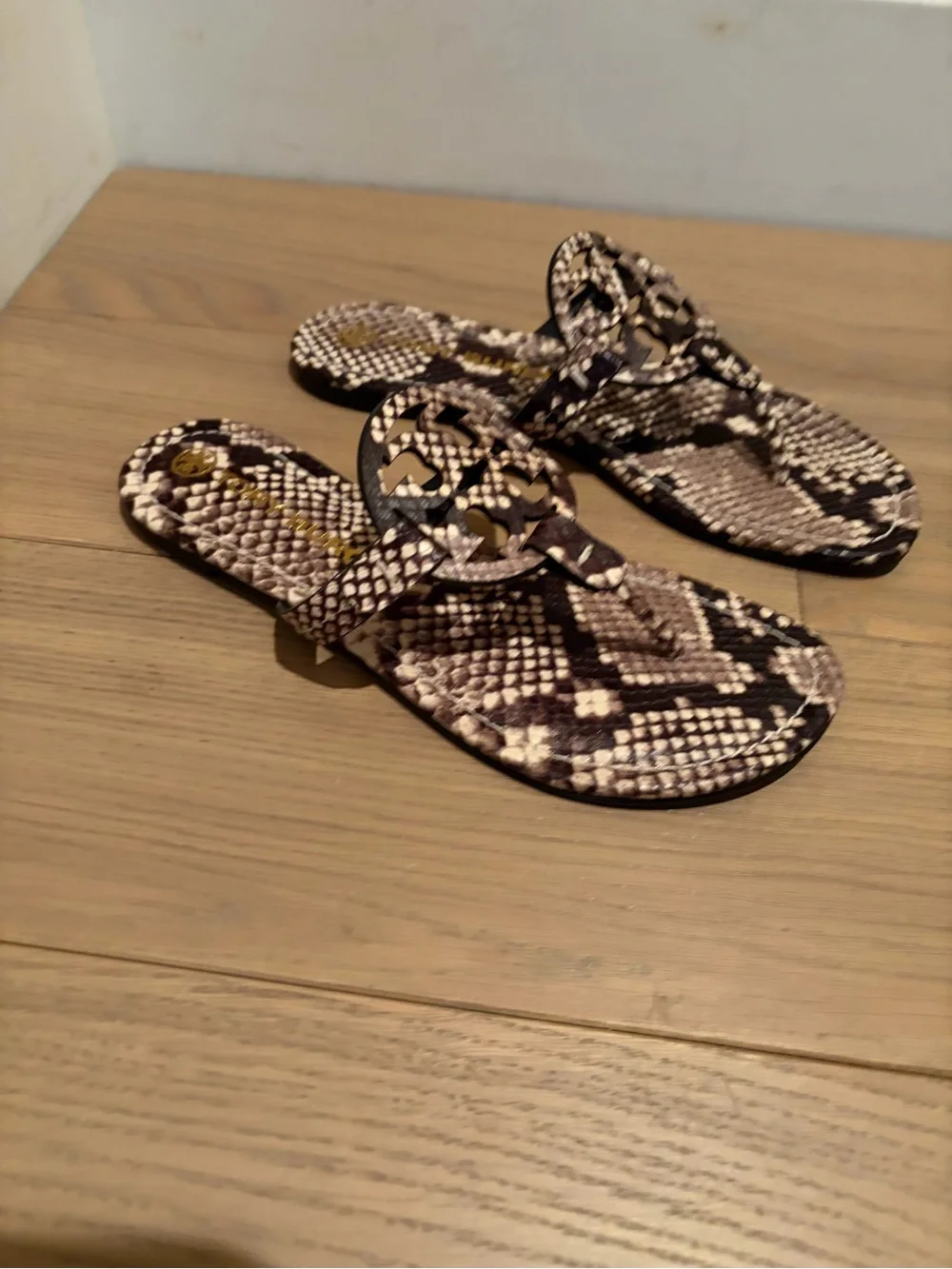 Tory Burch Snakeskin-Print Black and Cream Miller Thong Sandal